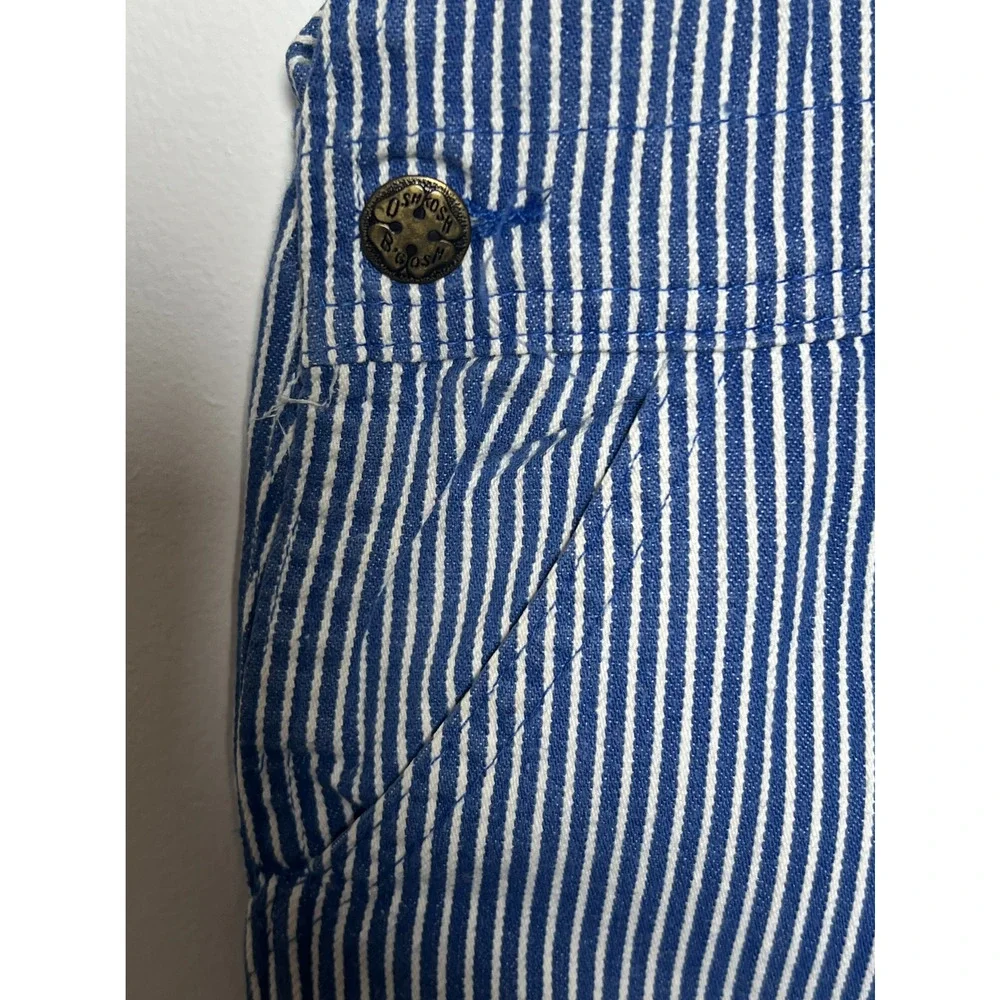 Oshkosh B'Gosh Overalls Boys Size 7 Blue Denim Railroad Striped Made USA Vintage
